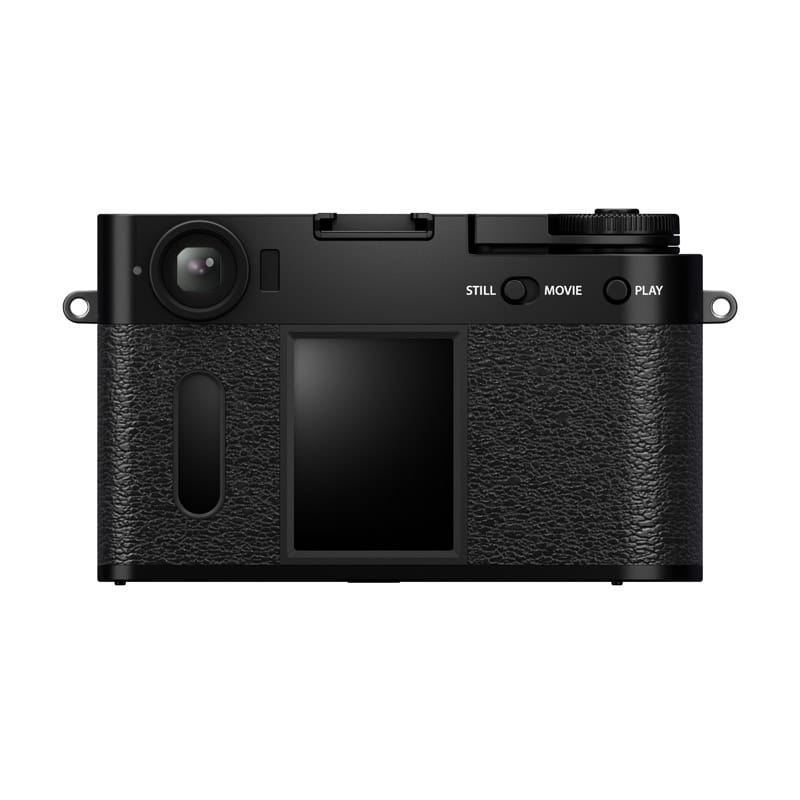 Fujifilm X-HF1 Kamera in Schwarz, Rückansicht mit Bedienelementen.