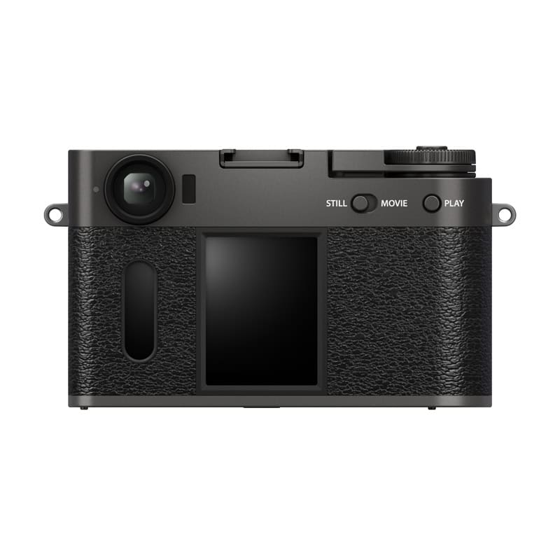 Fujifilm X-HF1 Kamera in Anthrazit, Rückansicht mit Bedienelementen.