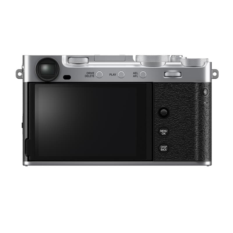 Fujifilm X-E5 Kamera Rückseite mit Display und Bedienelementen.