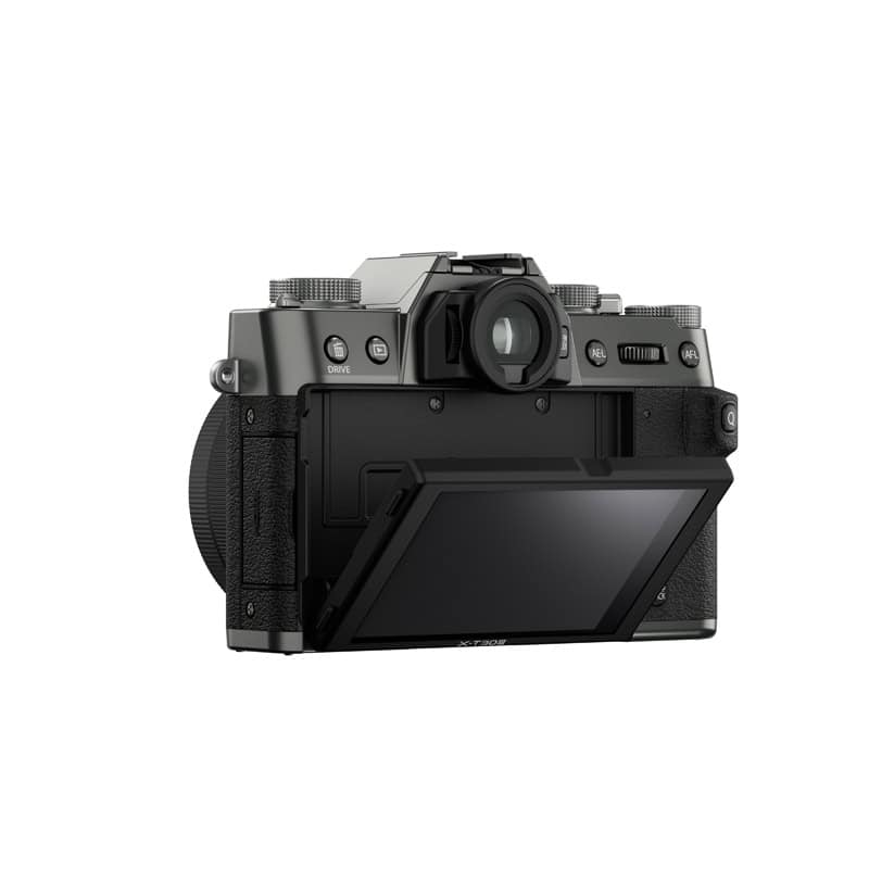 Fujifilm X-T30 III Gehäuse in anthrazit, Rückseite mit klappbarem Display.